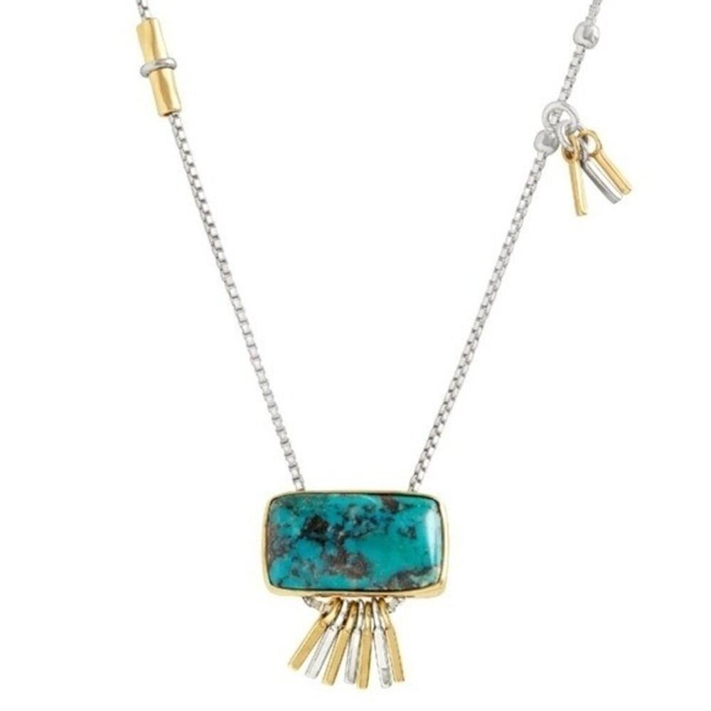 Silpada Sterling Silver Brass Turquoise Fringe Necklace N2910 Mixed Metal 20"